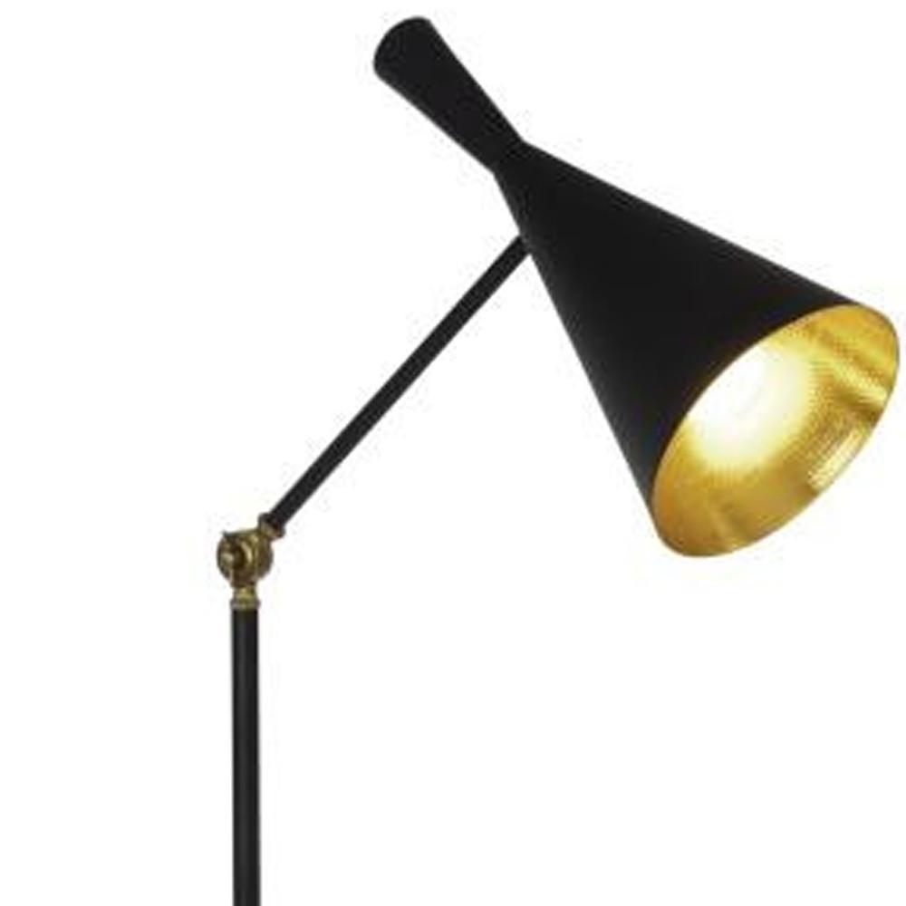 60" Black Adjustable Floor Lamp With Black And Gold Cone Shade. Picture 5