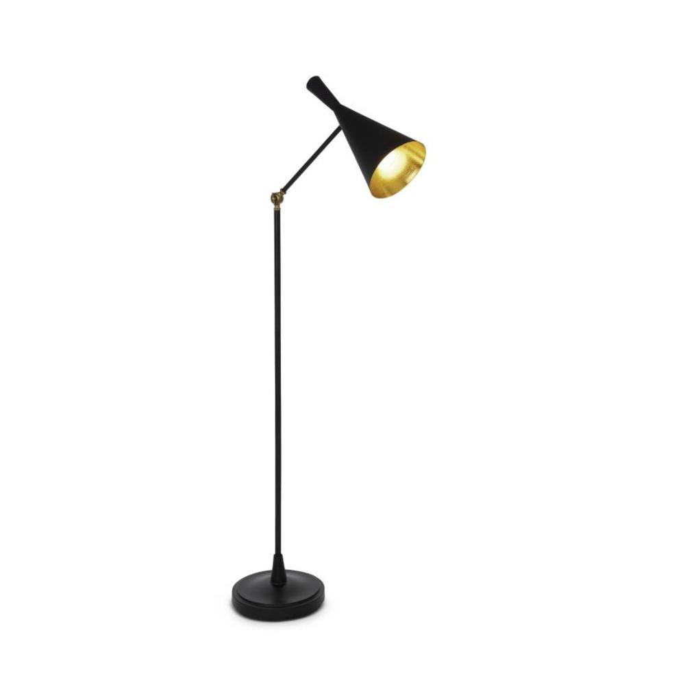 60" Black Adjustable Floor Lamp With Black And Gold Cone Shade. Picture 3