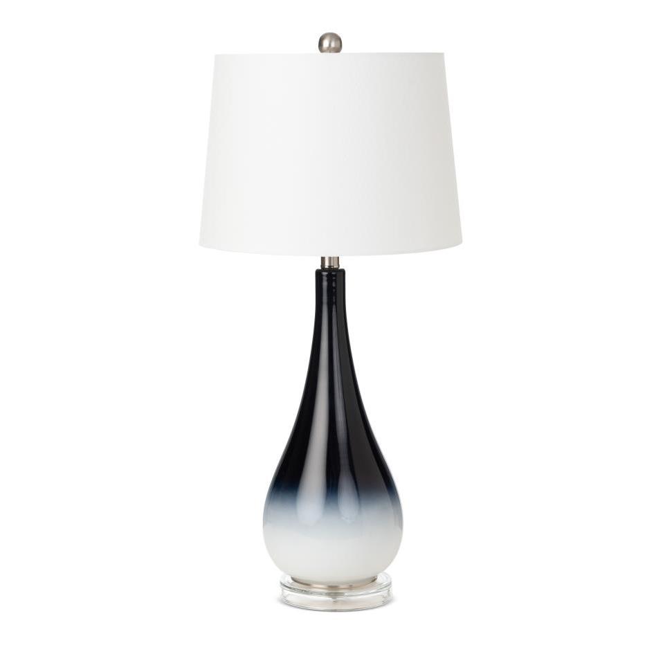 Set Of Two 31" Black And White Glass Table Lamps With White Empire Shade. Picture 1