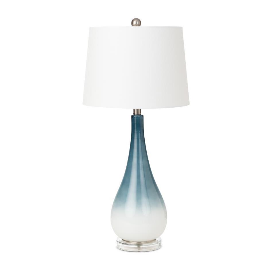 Set Of Two 31" Blue And White Glass Table Lamps With White Empire Shade. Picture 1