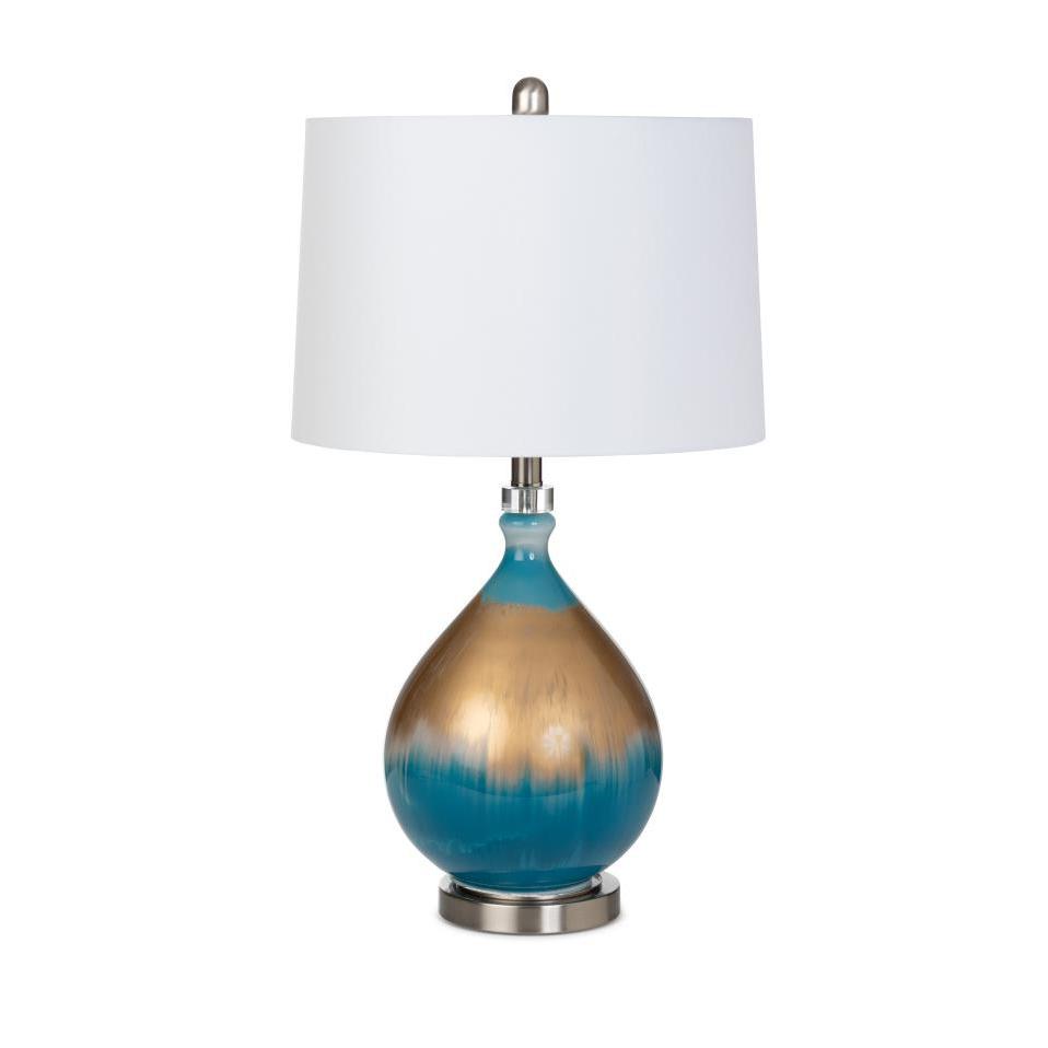 Set Of Two 27" Gold Blue And Silver Glass Table Lamps With White Empire Shade. Picture 1