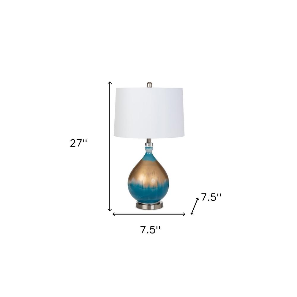 Set Of Two 27" Gold Blue And Silver Glass Table Lamps With White Empire Shade. Picture 4