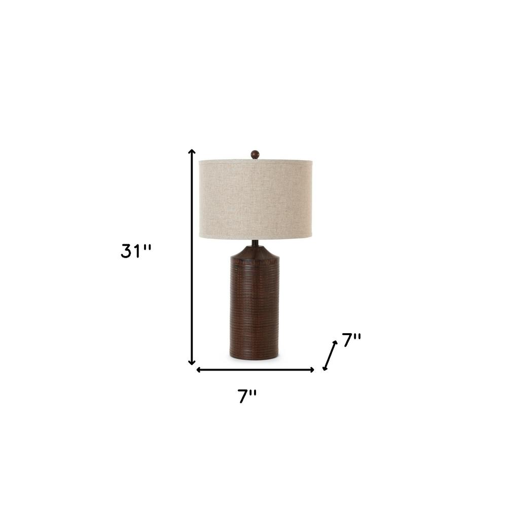31" Brown Usb Table Lamps With Beige Drum Shade. Picture 6