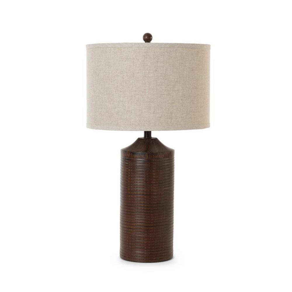 31" Brown Usb Table Lamps With Beige Drum Shade. Picture 3
