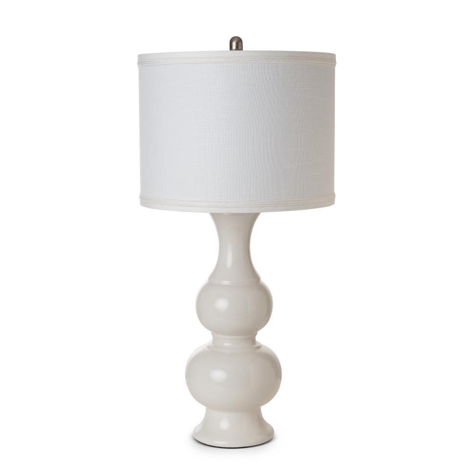 Set Of Two 34" Off White Ceramic Table Lamps With White Drum Shade. Picture 1