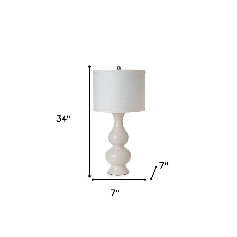 Set Of Two 34" Off White Ceramic Table Lamps With White Drum Shade. Picture 5