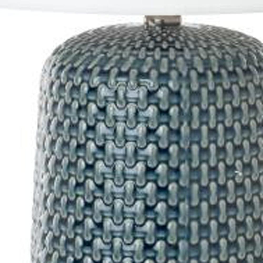 Set of Two 30" Textured Teal Blue Ceramic Table Lamps With White Shade. Picture 3