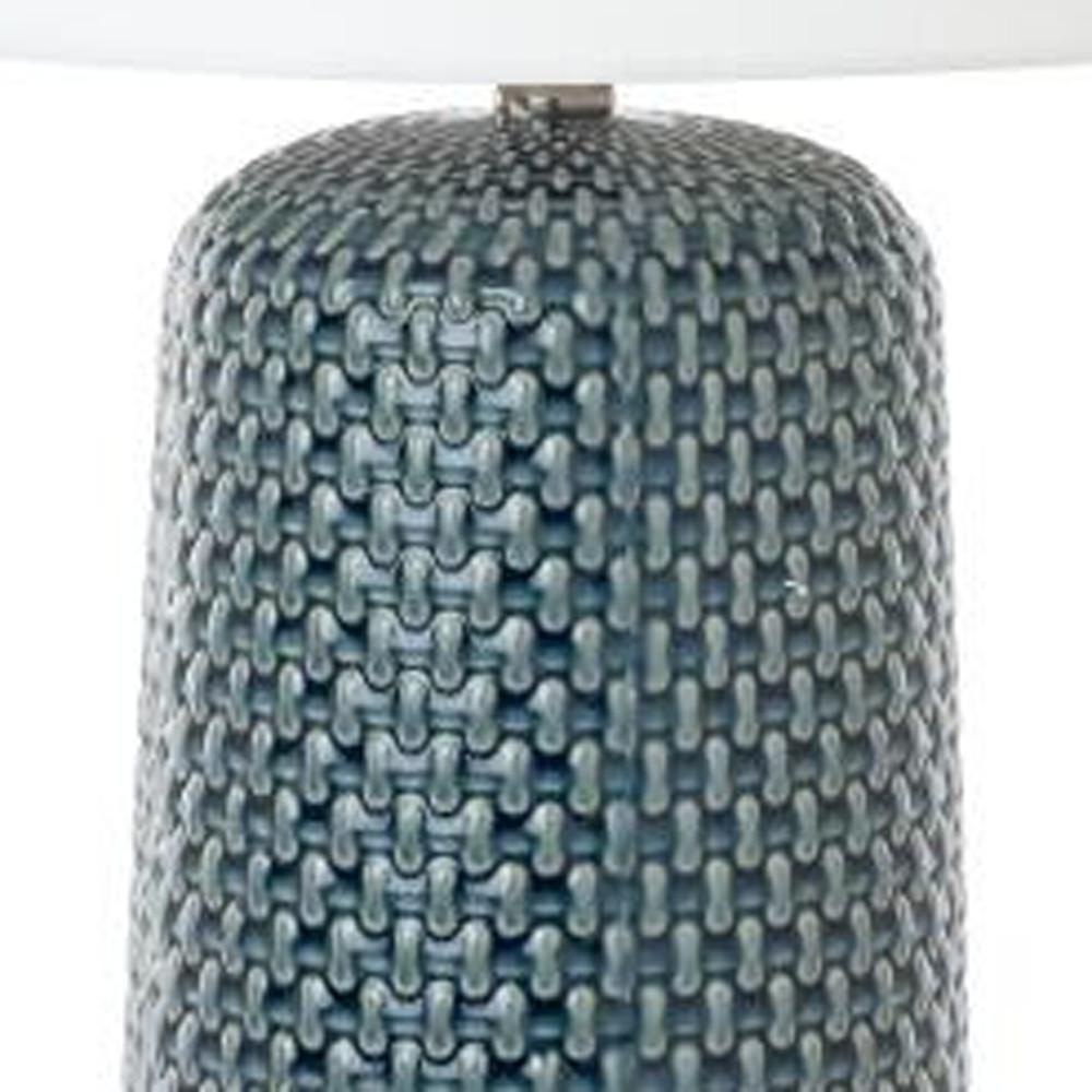Set of Two 30" Textured Teal Blue Ceramic Table Lamps With White Shade. Picture 4