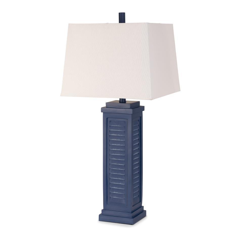 Set Of Two 32" Blue Shutter USB Table Lamps With White Square Shades. Picture 1