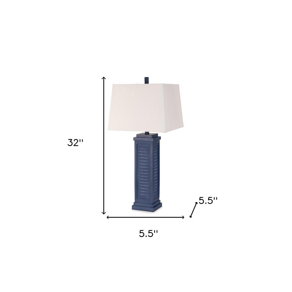 Set Of Two 32" Blue Shutter USB Table Lamps With White Square Shades. Picture 5