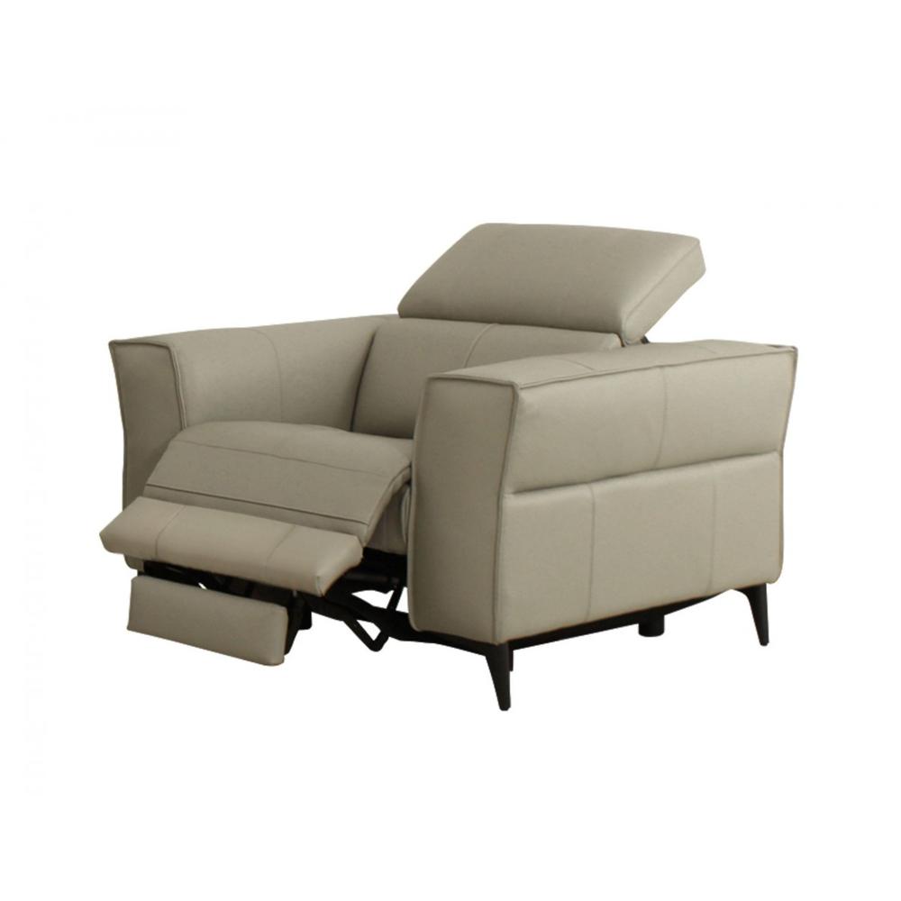 41" Light Grey Genuine Leather Power Recliner. Picture 1