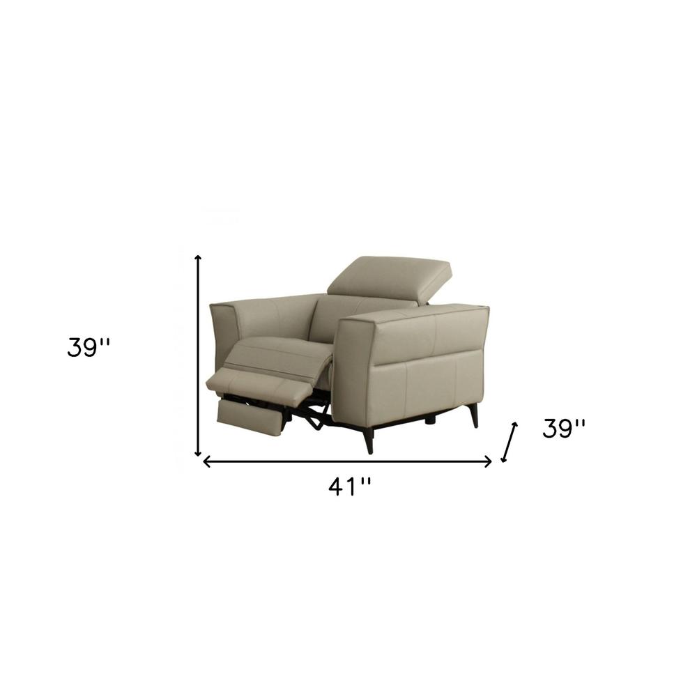 41" Light Grey Genuine Leather Power Recliner. Picture 6