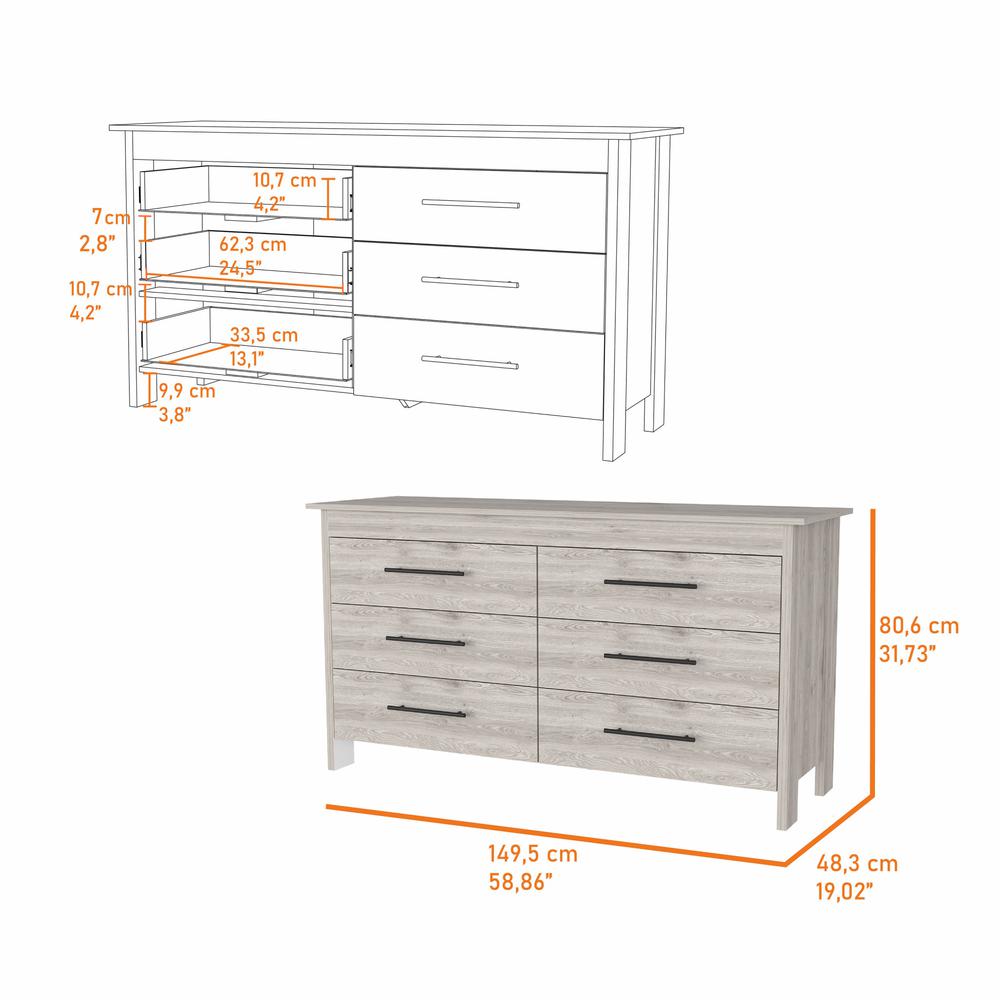 32" Light Gray Manufactured Wood Six Drawer Double Dresser. Picture 7