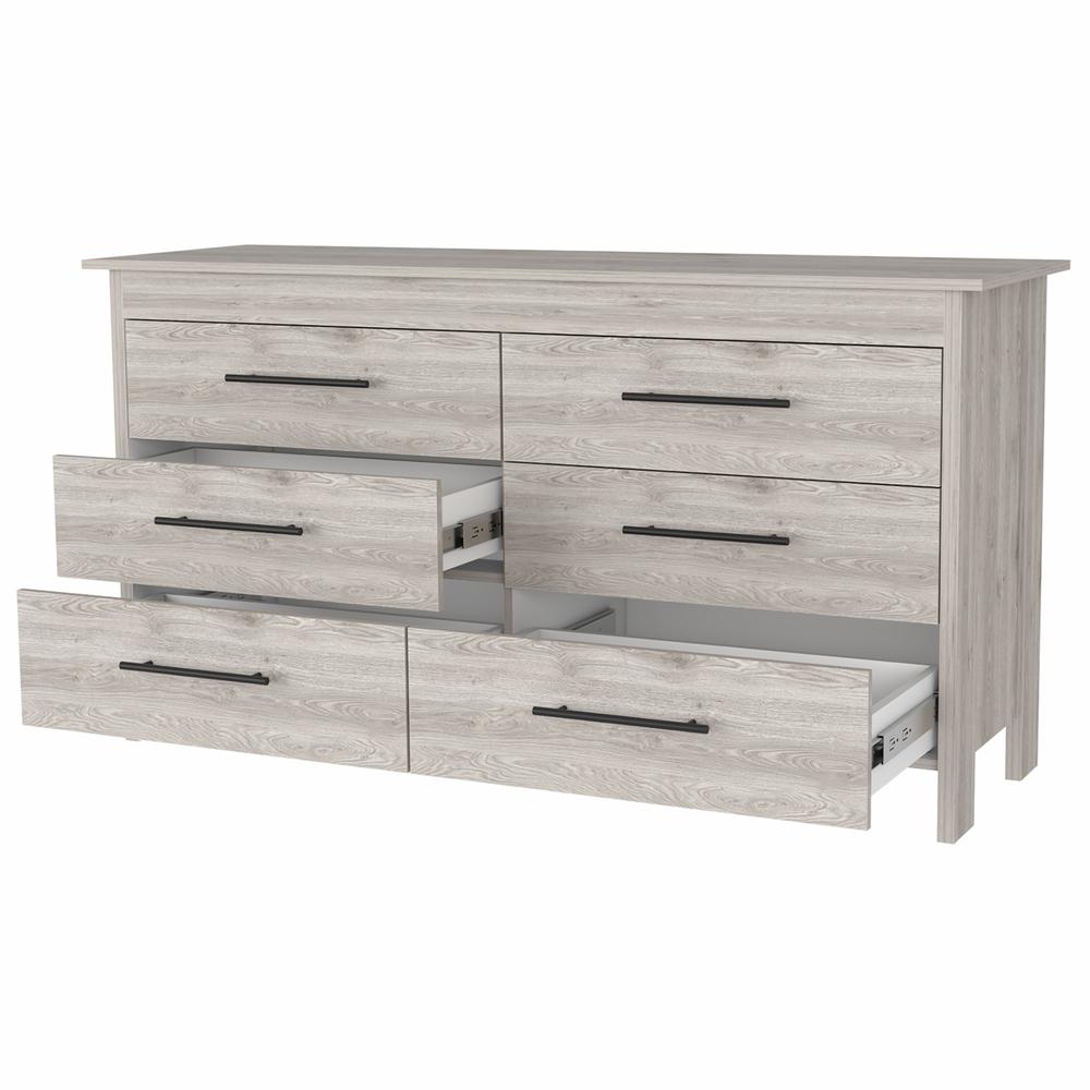 32" Light Gray Manufactured Wood Six Drawer Double Dresser. Picture 2
