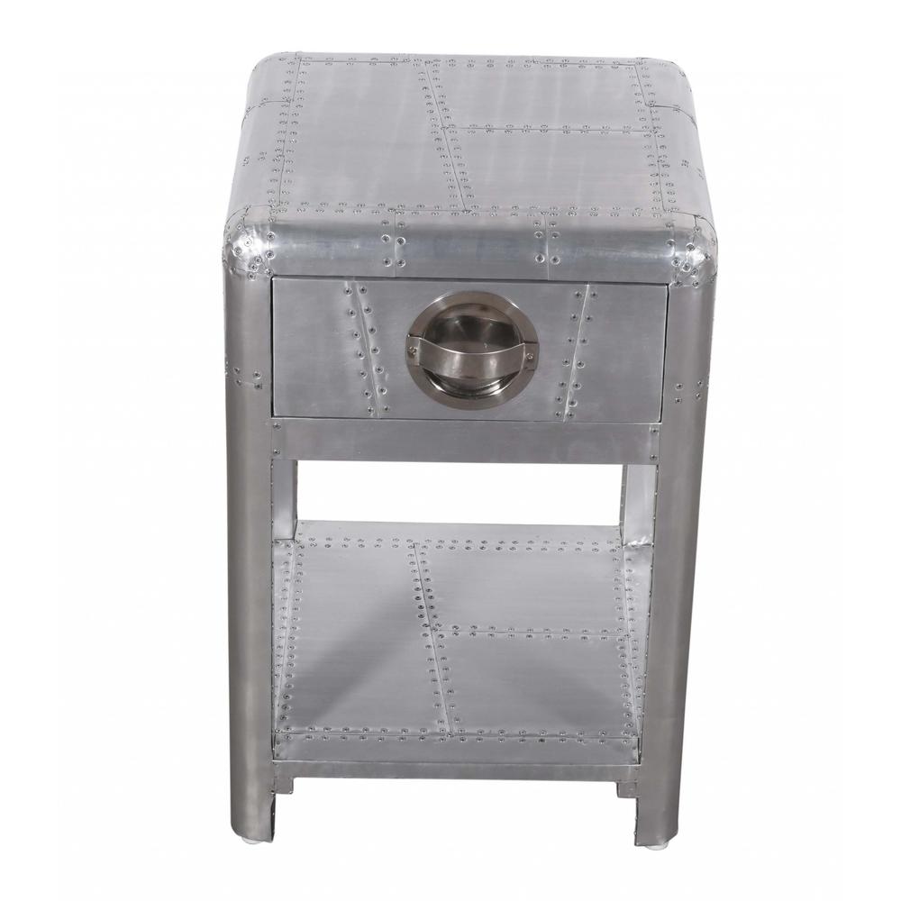 24" Silver Aluminum Square End Table With Drawer And Shelf. Picture 2
