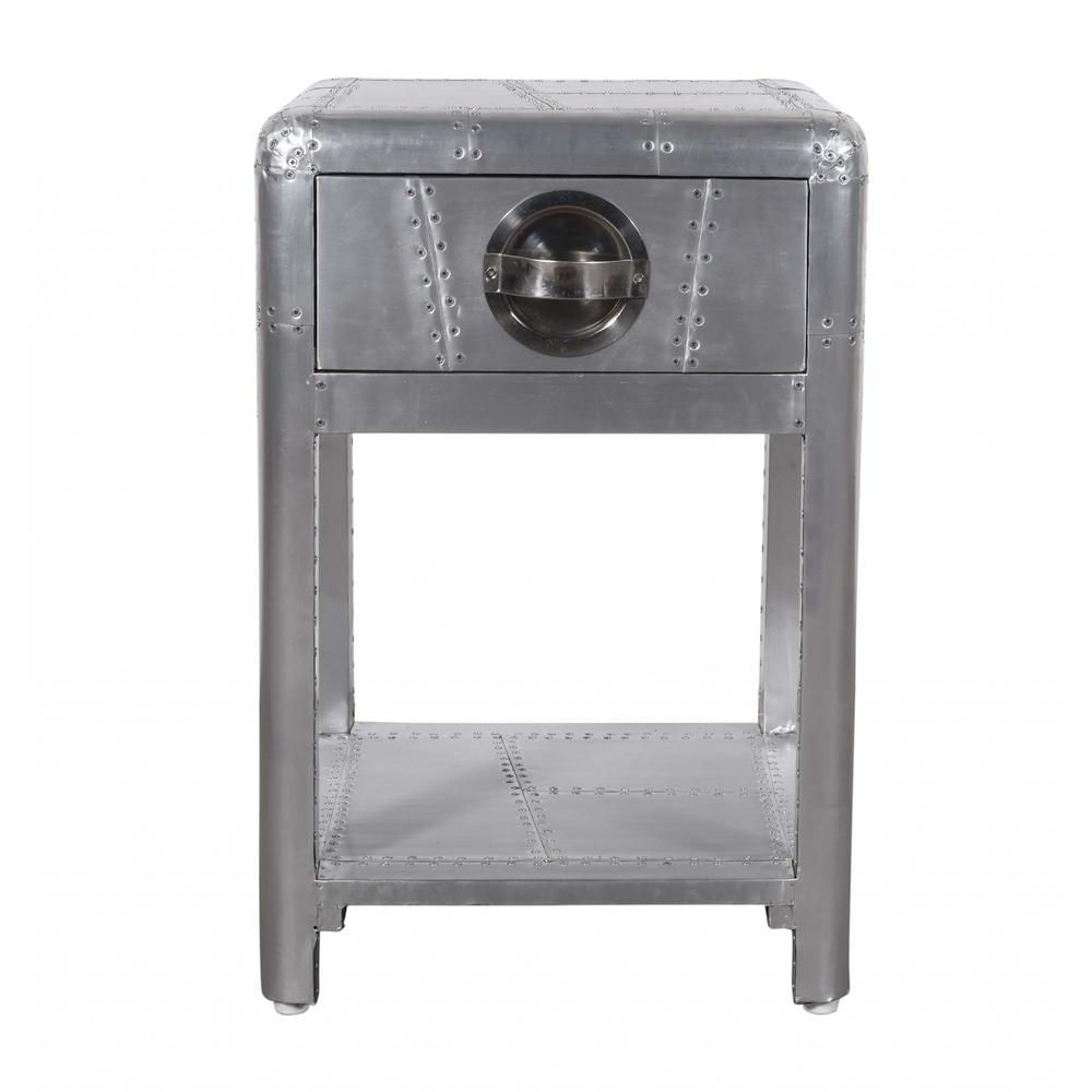 24" Silver Aluminum Square End Table With Drawer And Shelf. Picture 3