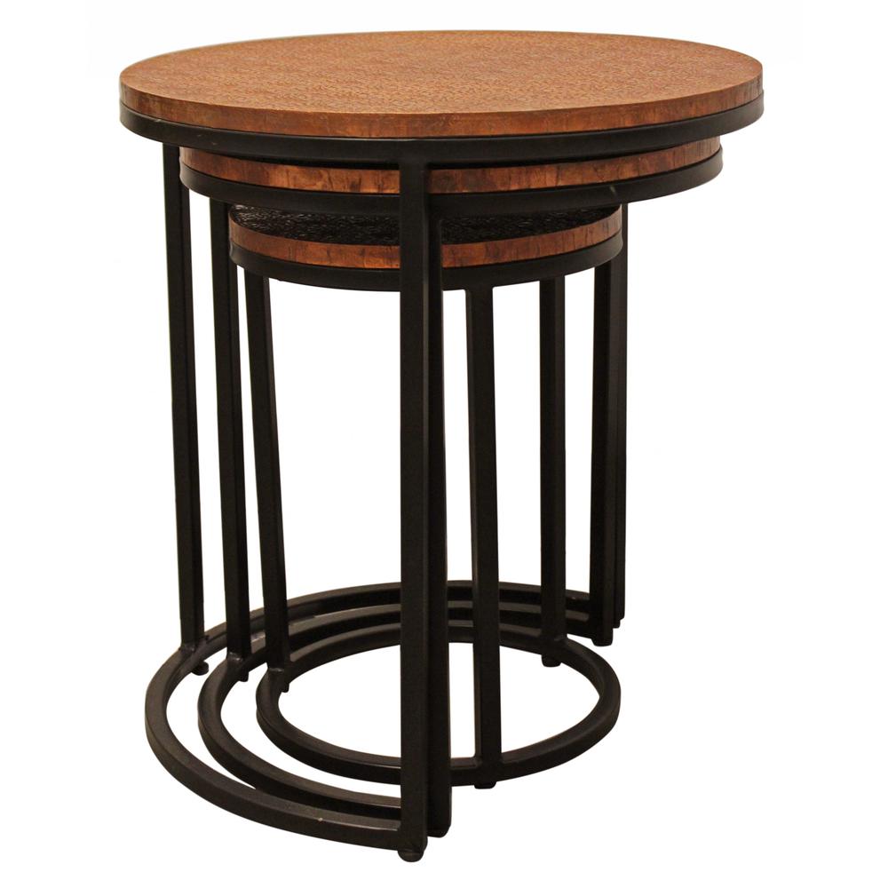 Set Of Three 19" Black And Copper Round Nested Tables. Picture 3