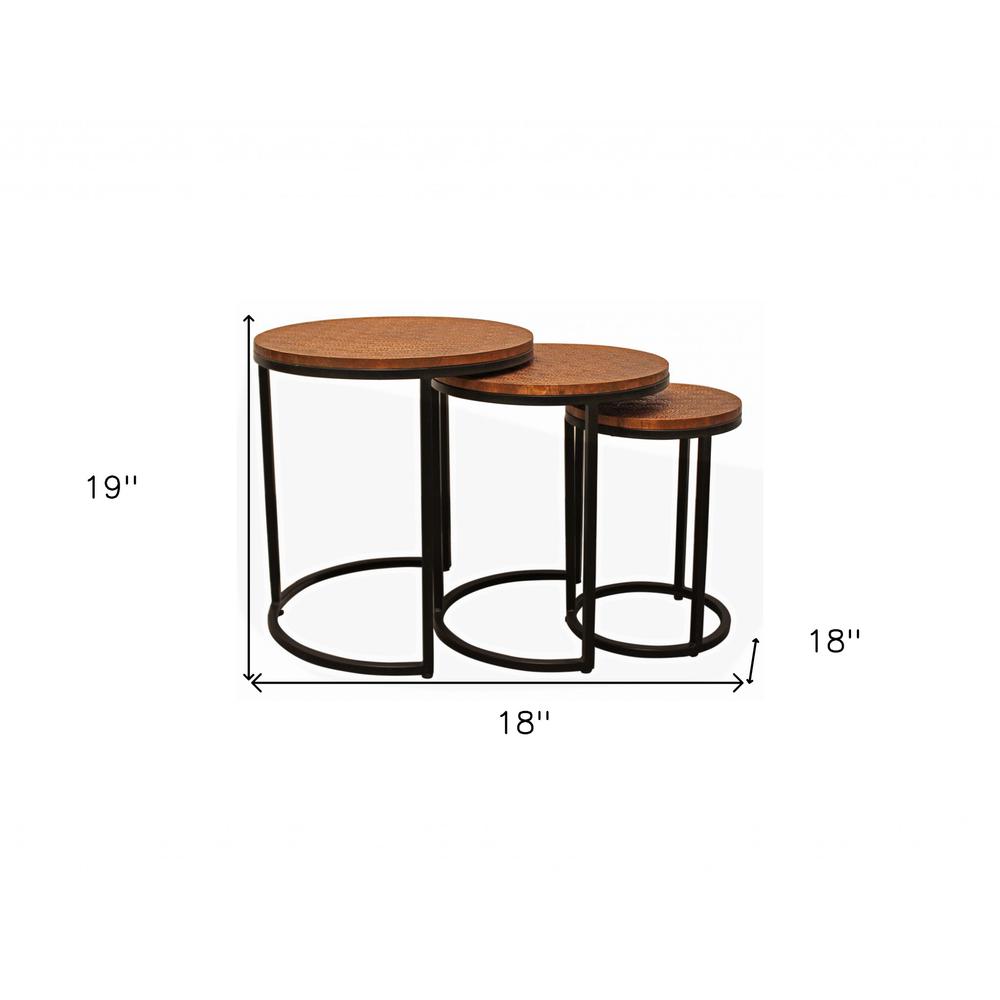 Set Of Three 19" Black And Copper Round Nested Tables. Picture 9