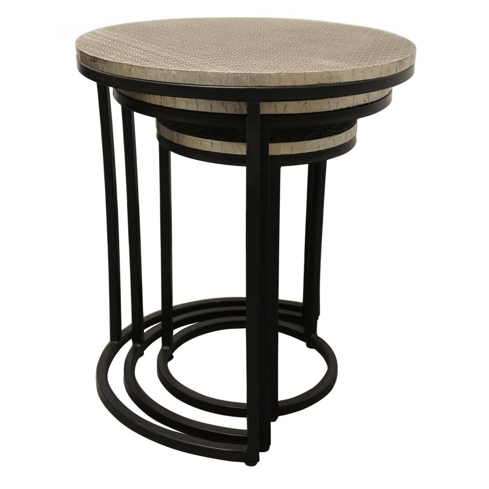 Set Of Three 19" Black And Silver Round Nested Tables. Picture 3
