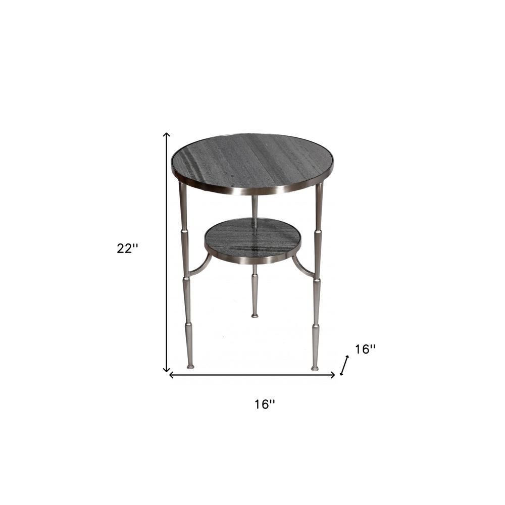 22" Nickel Marble And Iron Round End Table. Picture 5