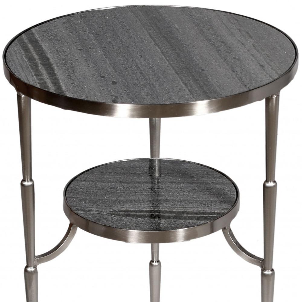 22" Nickel Marble And Iron Round End Table. Picture 4