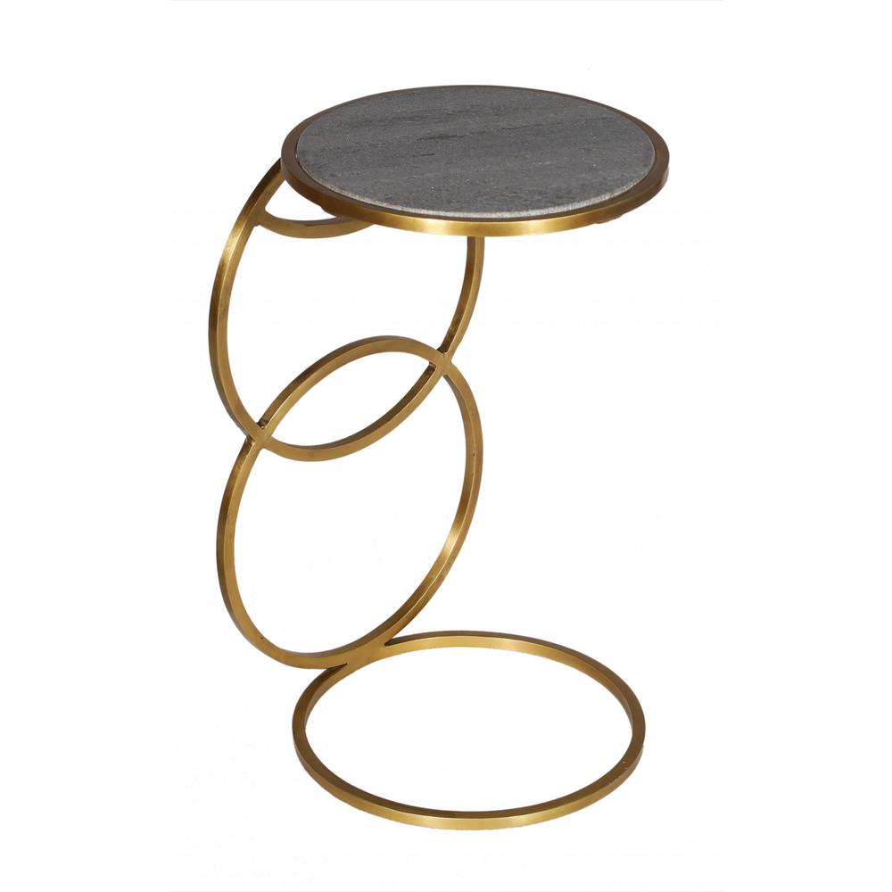 21" Gold And Gray Marble And Iron Round End Table. Picture 1