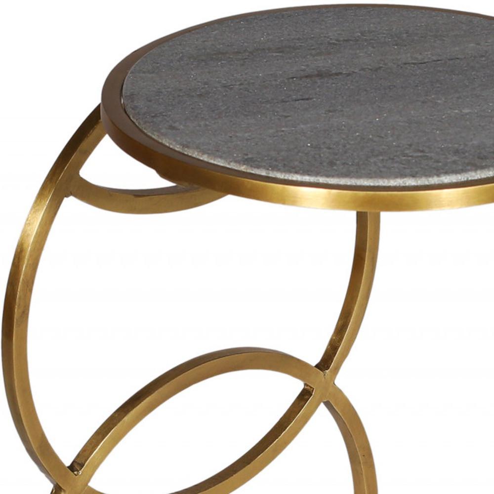 21" Gold And Gray Marble And Iron Round End Table. Picture 4