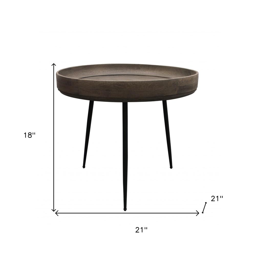 18" Black And Gray Solid Wood And Iron Round End Table. Picture 8