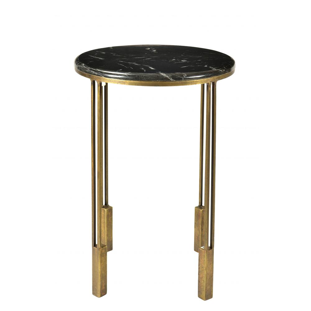 23" Gold And Black Marble And Iron Round End Table. Picture 1