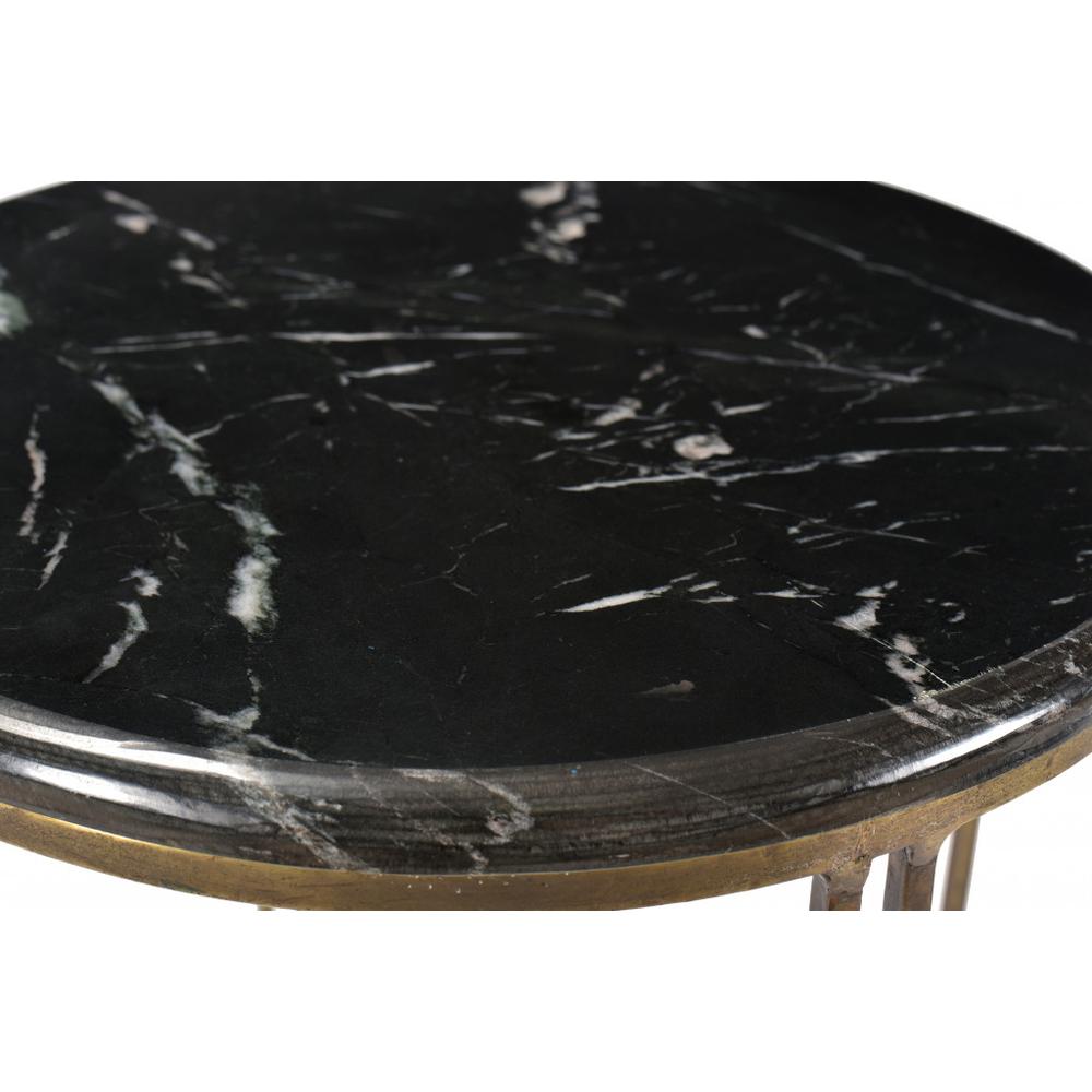23" Gold And Black Marble And Iron Round End Table. Picture 3