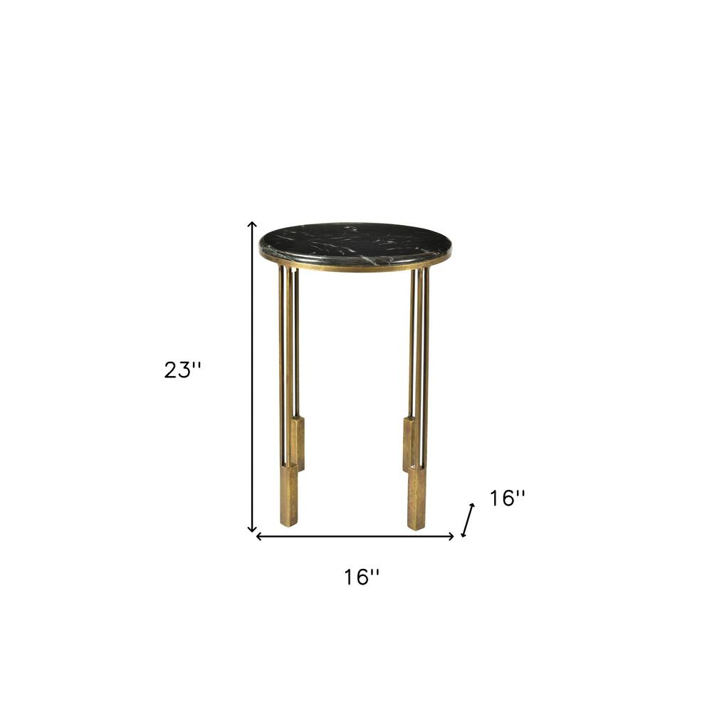 23" Gold And Black Marble And Iron Round End Table. Picture 5