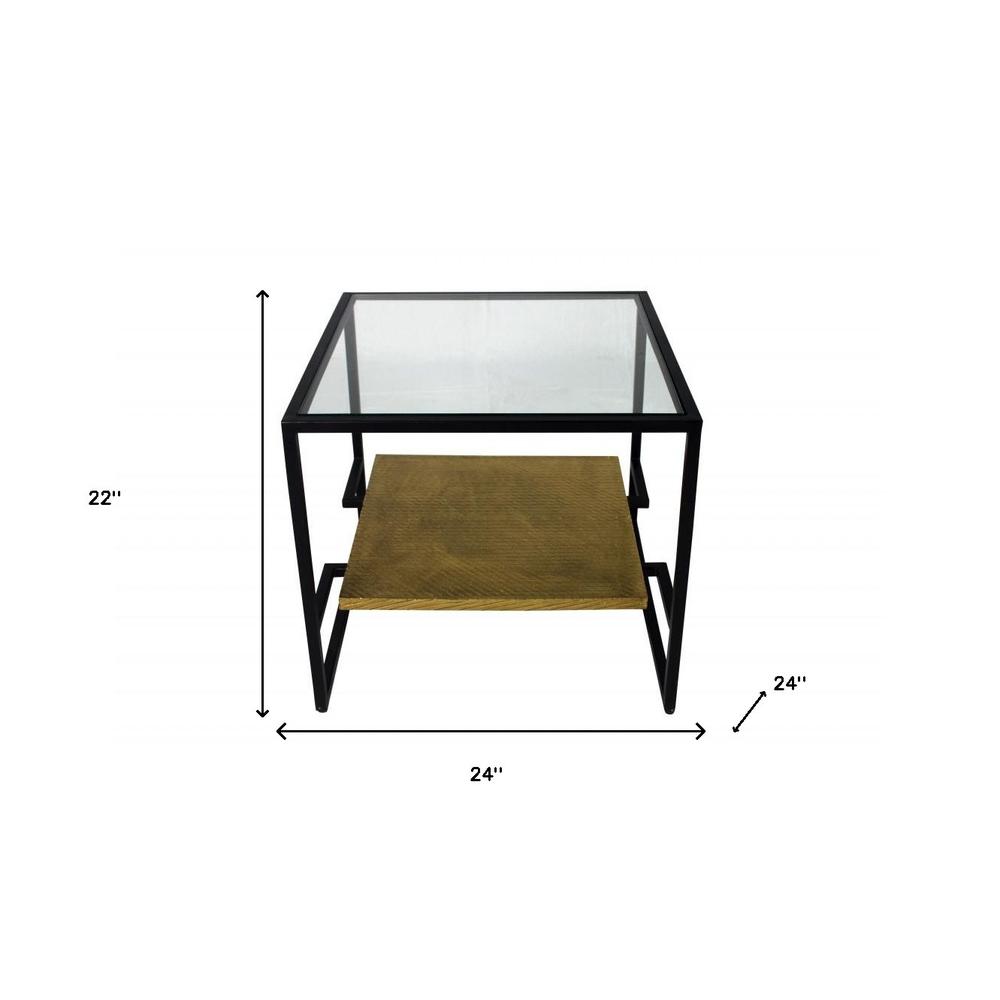 22" Bronze And Clear Glass And Iron Square End Table With Shelf. Picture 5