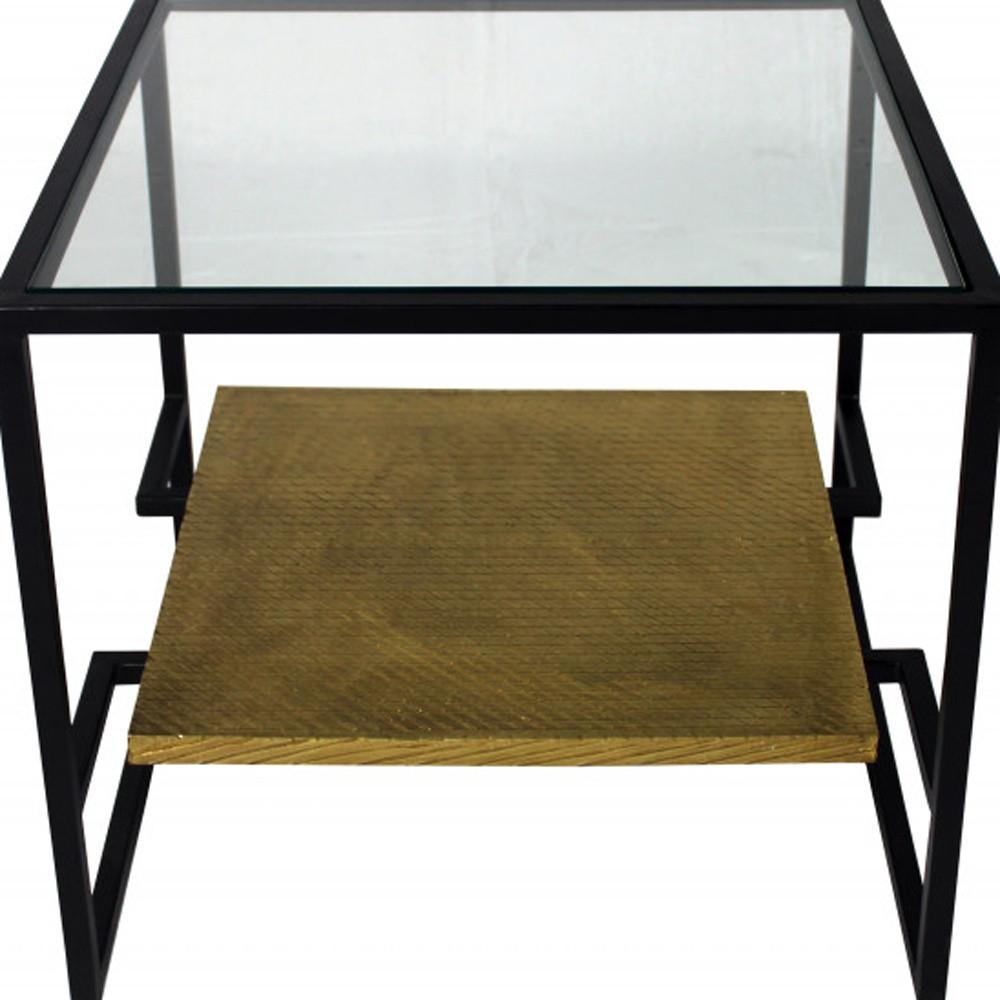 22" Bronze And Clear Glass And Iron Square End Table With Shelf. Picture 4