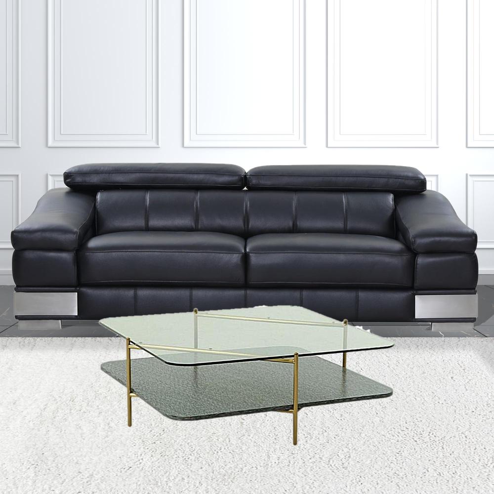 43" Gold And Clear Glass Square Coffee Table With Shelf. Picture 2