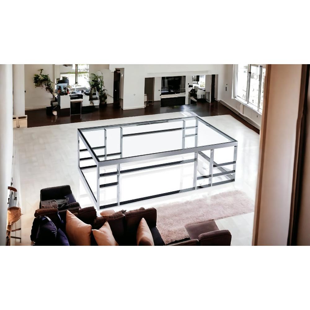 47" Silver And Clear Glass Rectangular Coffee Table. Picture 2
