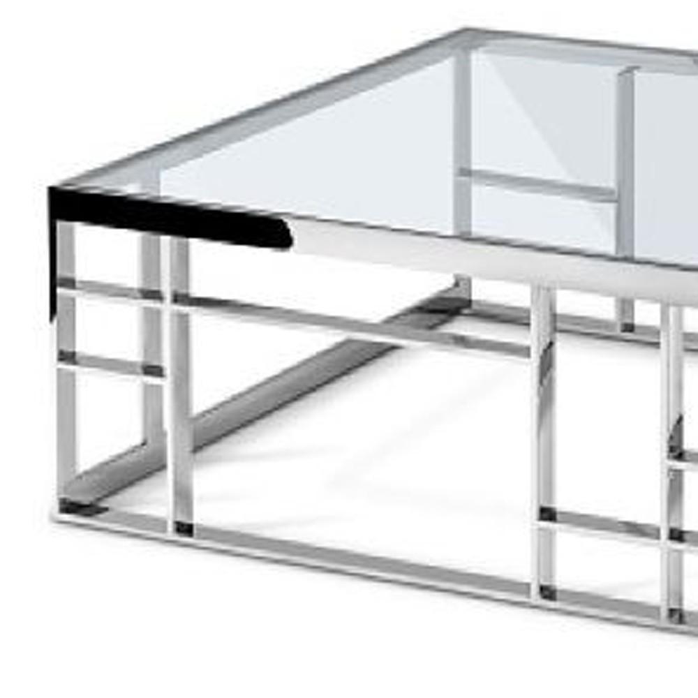 40" Silver And Clear Glass Square Coffee Table. Picture 4