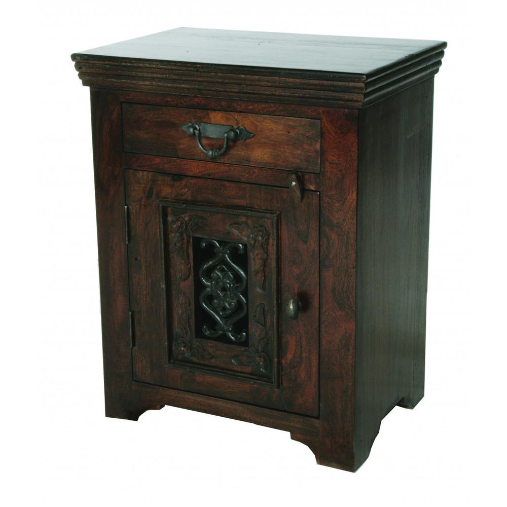 30" Dark Brown One Drawer Nightstand. Picture 1