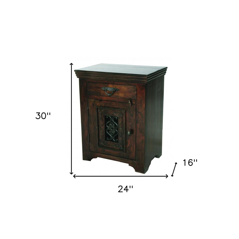 30" Dark Brown One Drawer Nightstand. Picture 5
