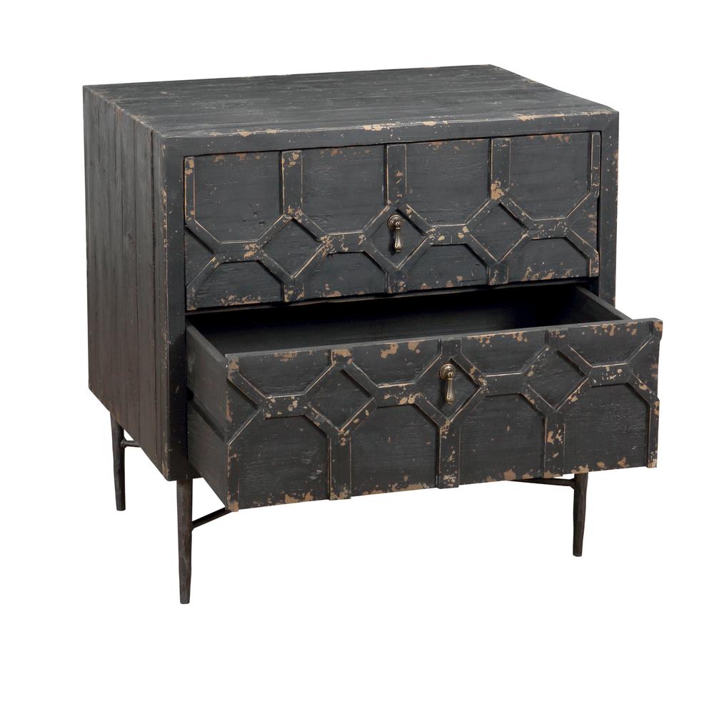 28" Black Two Drawer Nightstand. Picture 1