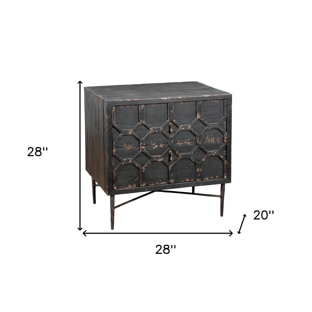 28" Black Two Drawer Nightstand. Picture 6