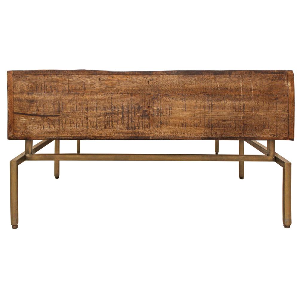 56" Brass And Brown Solid Wood Rectangular Distressed Storage Coffee Table. Picture 5