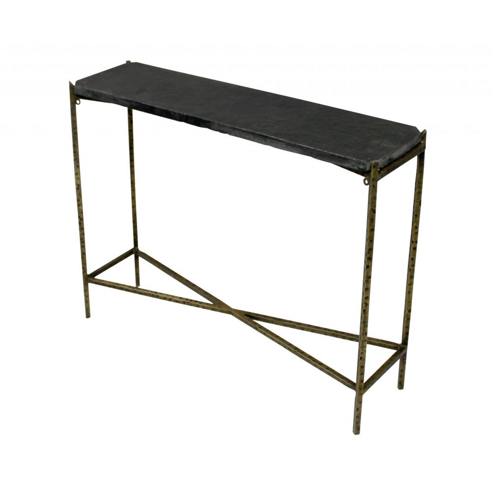 32" Black and Gold Stone Frame Console Table. Picture 1