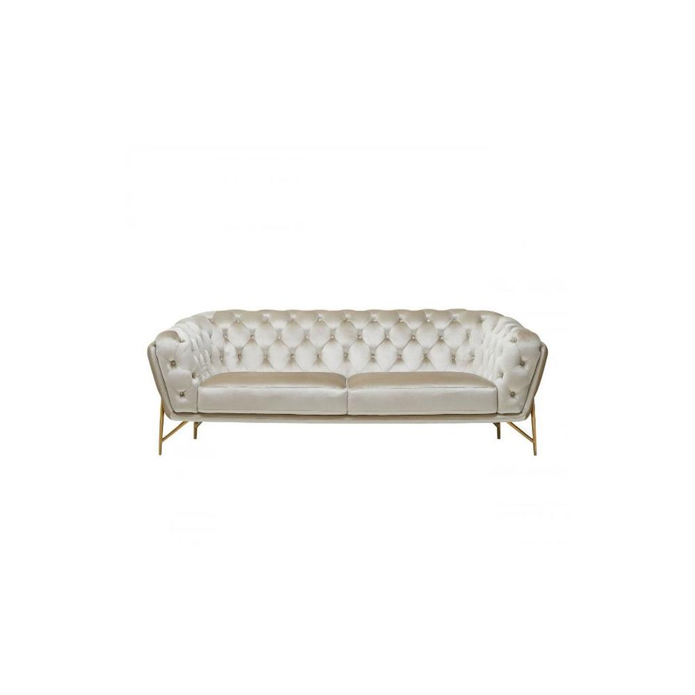 88" Beige Tufted Velvet and Gold Chesterfield Sofa. Picture 1
