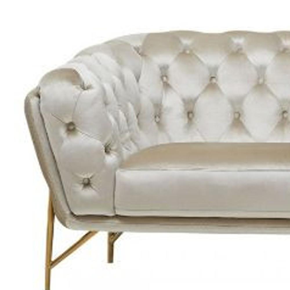 88" Beige Tufted Velvet and Gold Chesterfield Sofa. Picture 4