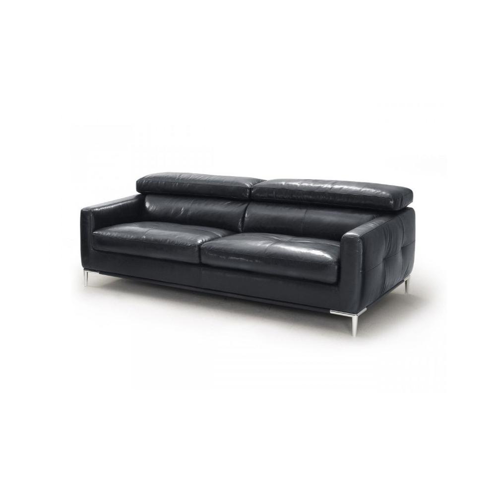 79" Black Silver Genuine Leather Sofa. Picture 1