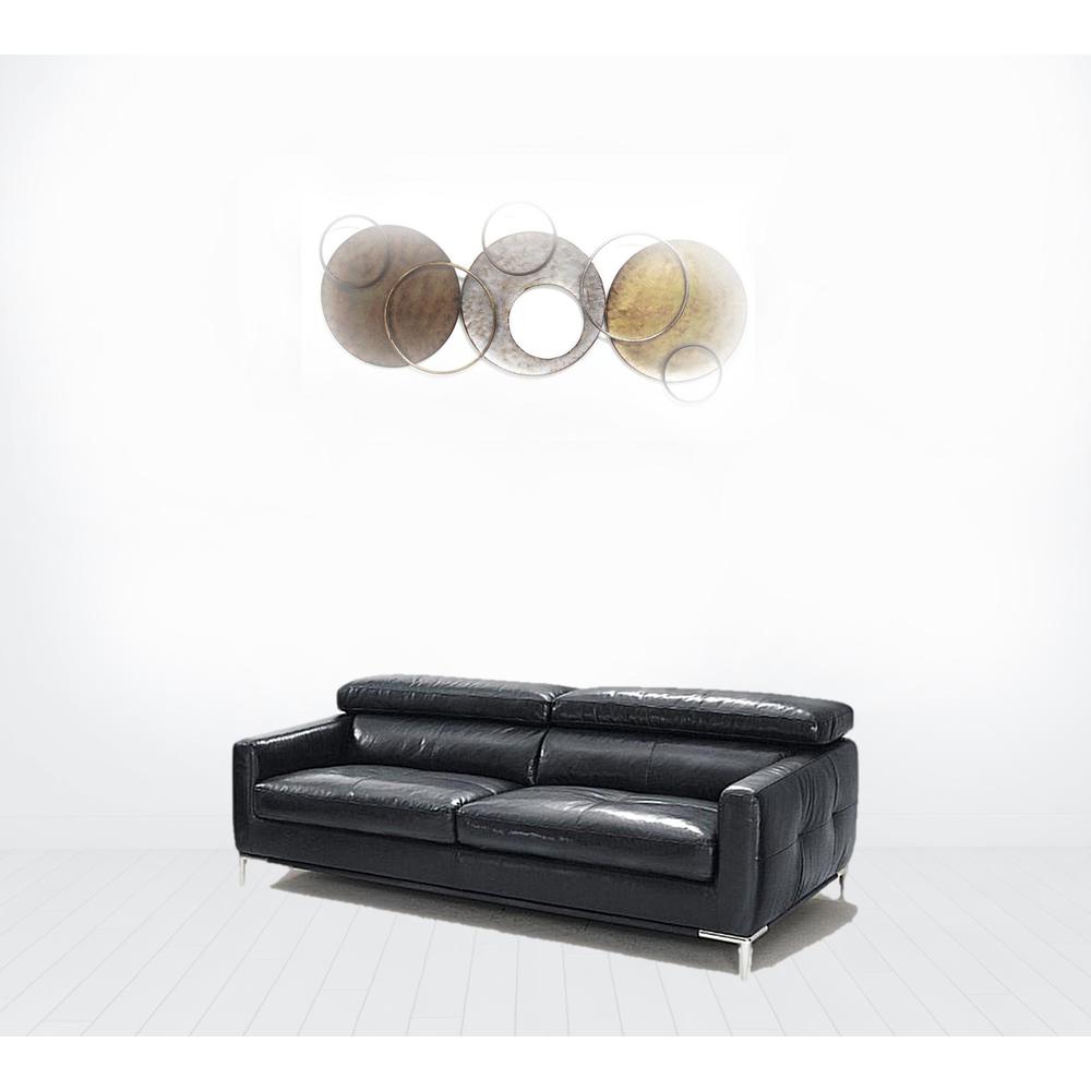 79" Black Silver Genuine Leather Sofa. Picture 2
