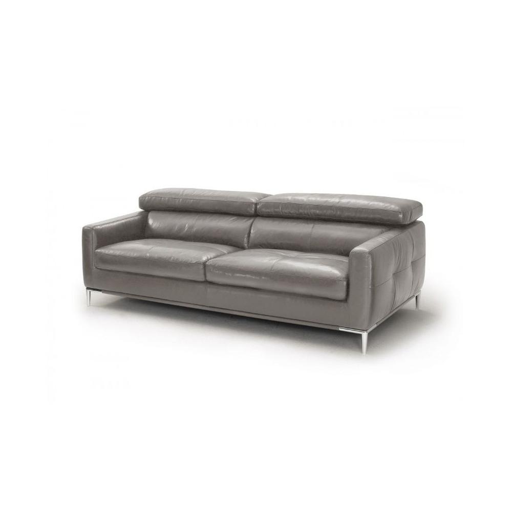 79" Dark Grey Genuine Leather and Silver Sofa. Picture 1