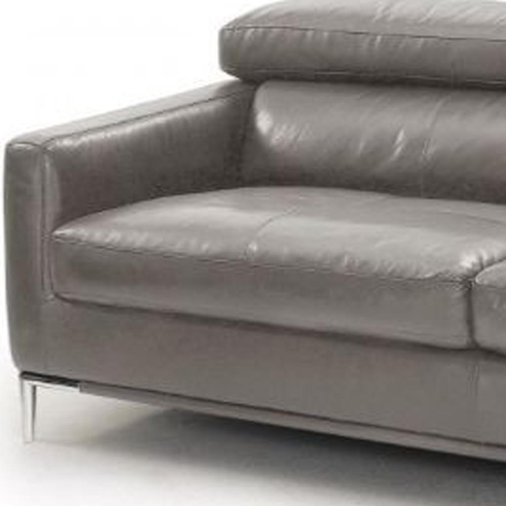 79" Dark Grey Genuine Leather and Silver Sofa. Picture 3