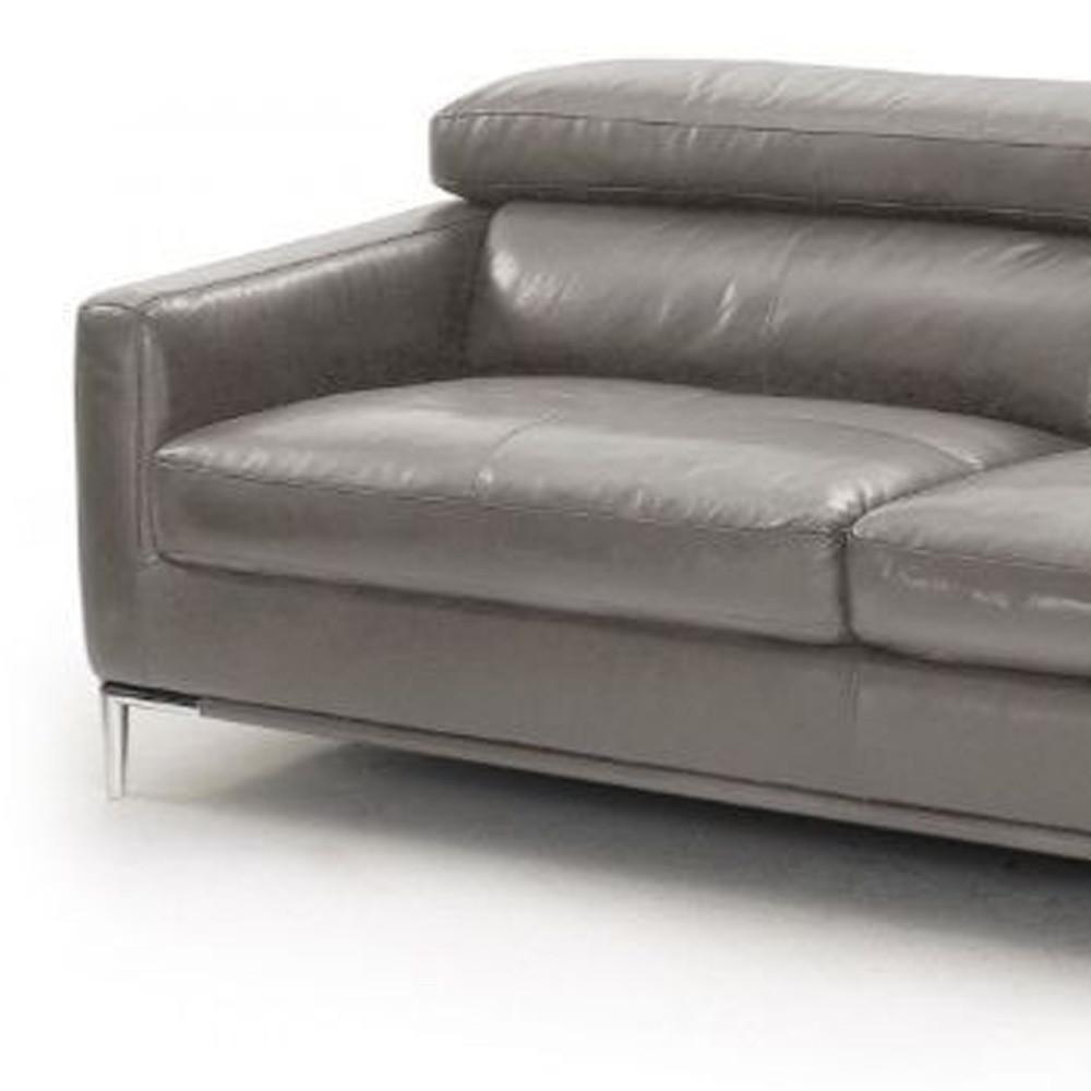 79" Dark Grey Genuine Leather and Silver Sofa. Picture 4