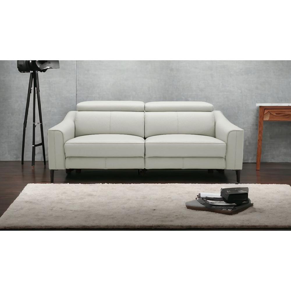 74" Gray And Black Leather Reclining Sofa. Picture 2